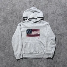 Vintage Polo Ralph Lauren Hoodie Size Youth Large 14-16 Flag Large Graphic USA
