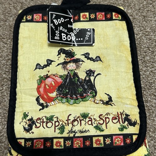 NWT Vintage Halloween Trick Or Treat “Stop For A Spell” Potholder Kitchen Towel - Picture 2 of 8