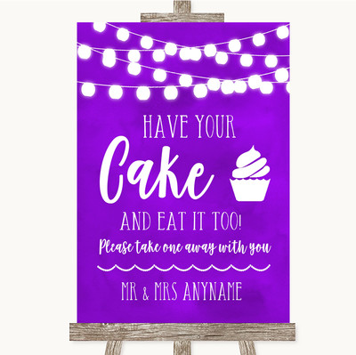 Lila Aquarell Lichter Have Your Cake & Eat It Too personalisiertes Hochzeitsschild