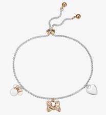 Disney Bowtiful Bow MINNIE MOUSE CHARM Slider BRACELET Silver/Rose Gold Plated