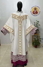 WHITE  VESTMENT CHASUBLE & STOLE ( Gold Embroidery)