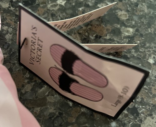 Victoria's Secret Signature Satin Pink Striped Slippers with Pouch - L - Picture 2 of 4
