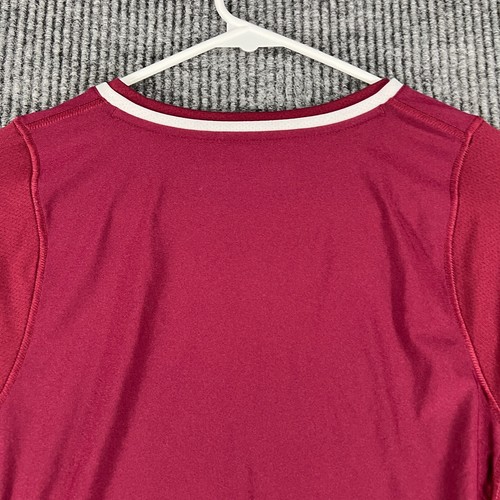 Under Armour Shirt Womens Medium Red Long Sleeve Fitted Heat Gear V Neck Active - Picture 11 of 11