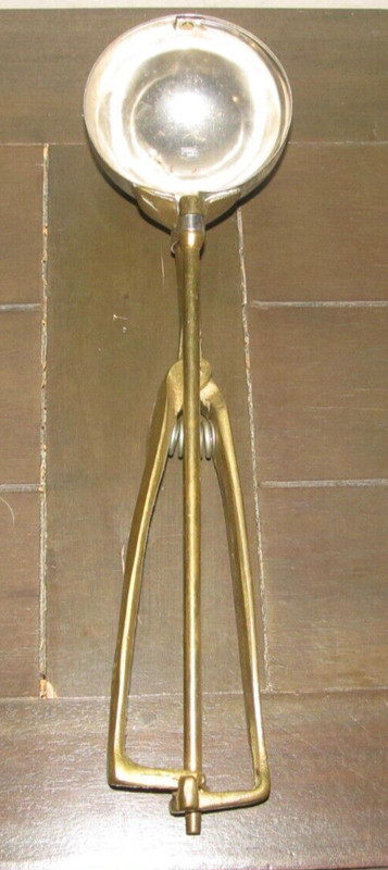 Ice Cream Scoop Dipper Dairy Fresh 10" Vintage Brass & Steel Squeeze Handle