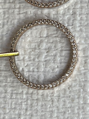 Rhinestone Circle Drop Earrings Gold-toned, Dangle Bling Pierced Stud - Picture 5 of 5