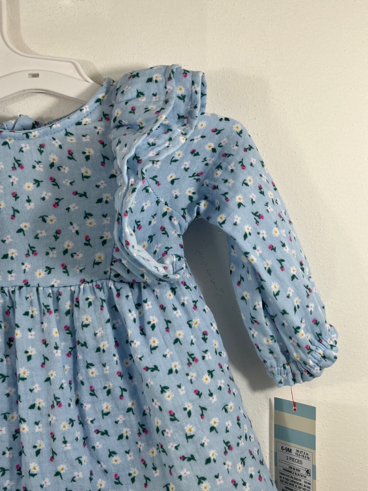 NWT Girls 6-9 Months Baby Dress Floral Flower Cotton Soft Warm