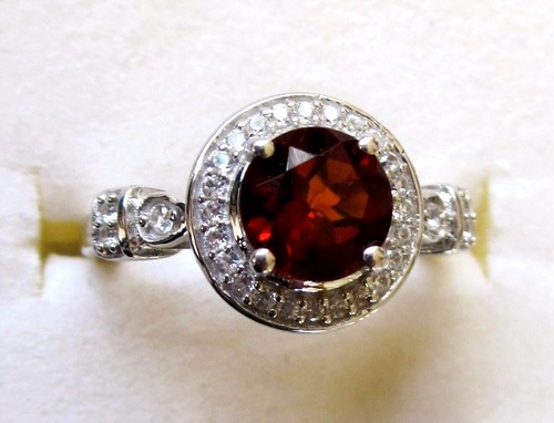 Cherry Red Citrine & White Zircon Ring / size 5 / 925 Sterling Silver / 1.63ct - Picture 1 of 5