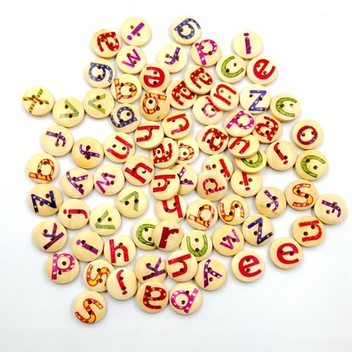 100 Pcs Round Bamboo Alphabet Buttons Wooden Sewing Craft DIY Supplies UK - Picture 11 of 11