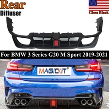 CMS STYLE GLOSS BLACK REAR DIFFUSER W/ LED LIGHT FOR  BMW G20 3 SERIES 2019-2022