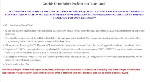 ATV Graphics Kit Quad Decal For Polaris Predator 500 2003-2007 REAP G - Picture 3 of 3