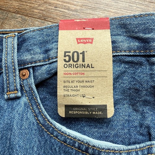 Levi’s 501 Original Fit Herren Blau Gerades Bein Jeans Größe 33x30 Neu mit Etikett - Bild 13 von 14