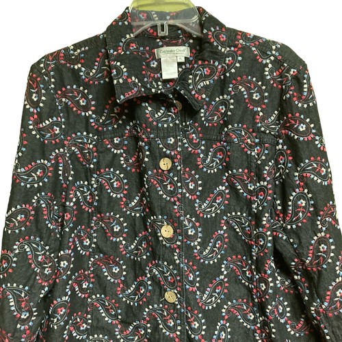 Coldwater Creek Womens Denim Shirt/Top Thick XL Stretch Dark Paisley Embroidery - Picture 5 of 5