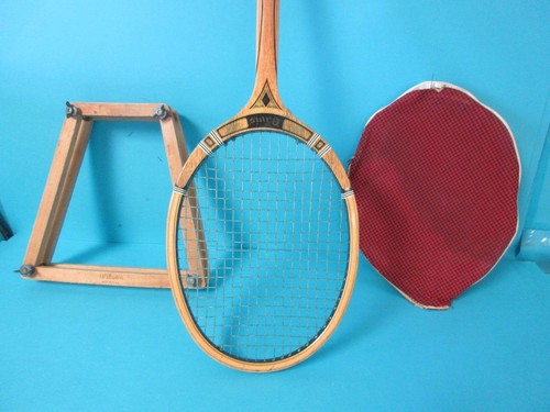 Vintage Tad Davis Imperial Deluxe Wooden Tennis Racket Custom 4L Zip Wood Cover - Picture 7 of 12