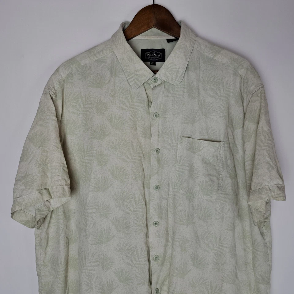 Nat Nast Shirt Mens 2XL XXL Silk Blend Button Up Short Sleeve Palm Fronds - Image 2 of 4