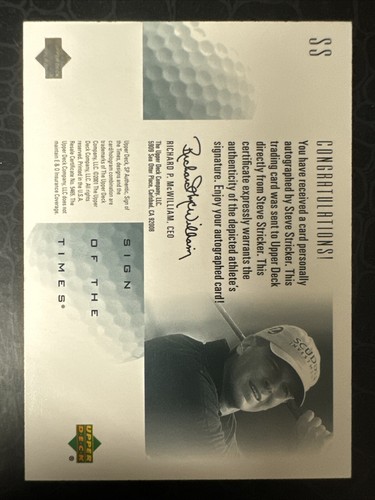 Steve Stricker 2001 Upper Deck SP certificado autógrafo signo de los tiempos (5872) - Imagen 2 de 2