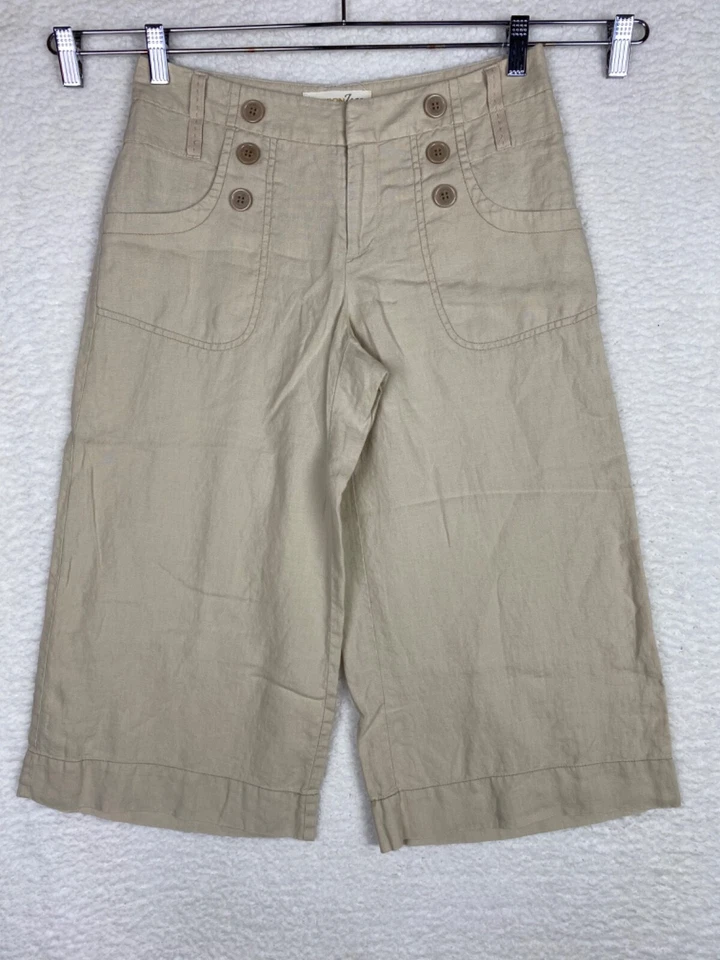 Pantalones de mezclilla London Capris para mujer 4 piernas anchas 100 % lino The Marisa Fit bolsillos playeros Foto 2 de 4