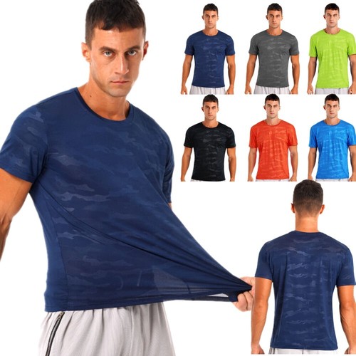 Men Fishing Shirt Rash Guard T-Shirt Swimming Tops Short Sleeve Quick Dry Sport - Picture 2 of 38