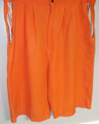 Vintage 90s Billion Bay NY Orange Striped Rayon/Poly Shirt Shorts Set Size M EUC - Picture 6 of 8