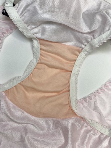 Vintage Pale Pink Silky Polyester Hi Cut Panty Sz.7~8 Sheer Black Lace Briefs - Picture 17 of 18