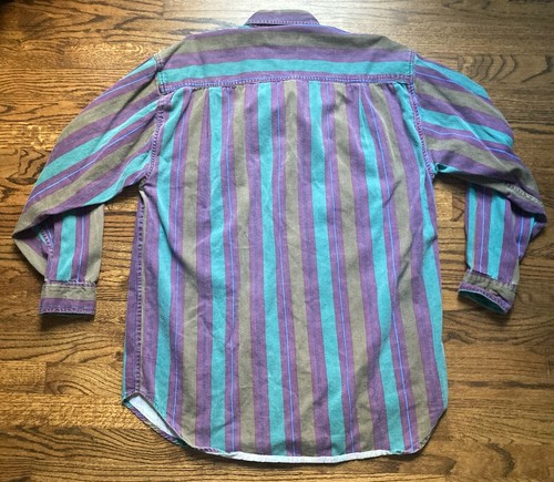 Vintage Natural Element Shirt Vertical Stripes Button Up Mens Large Long Sleeve - Picture 9 of 9