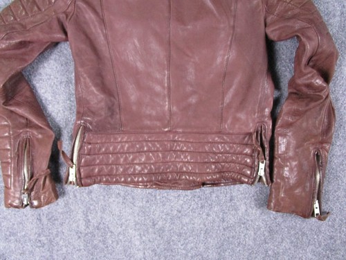 Allsaints Leather Jacket Womens Size 2 Brown Italian Leather Oxblood Biker - Picture 11 of 11