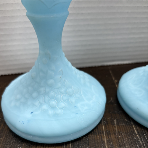 Fenton Glass Blue Satin Orange tree Candle Sticks Pair Set of 2 Candleholders - Picture 2 of 11