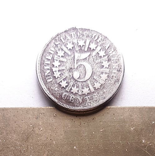 V26)    1866 Shield Nickel (5c), with Rays. Issues. G - VG Details. - Picture 2 of 2