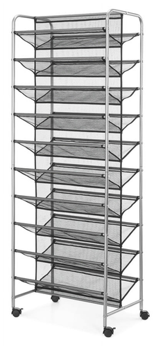 10 Tier 60 Pair Metal and Mesh Rolling Shoe Rack - Picture 9 of 12