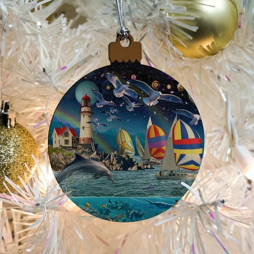 Ocean Shore Leuchtturm Strand Lebensscheibe Holz Weihnachtsbaum Weihnachtsschmuck - Bild 3 von 7