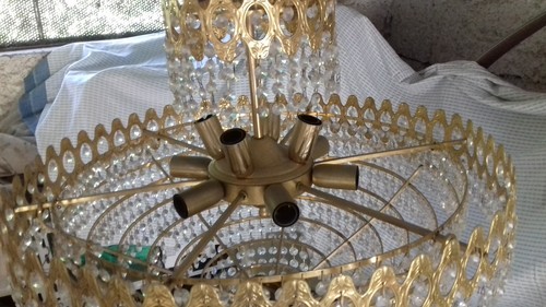 Lampadario vetro 10 punti luce lampada salotto sospensione gocce cristallo oro - Foto 7 di 18