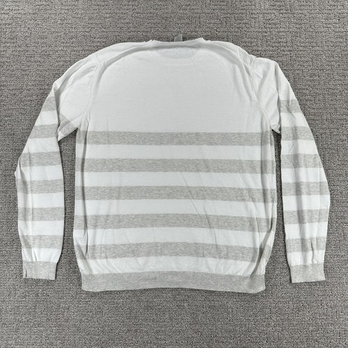 Eleventy Platinum Sweater XXL 2XL White Grey Striped Crew Neck Long Sleeve Mens - Picture 2 of 13