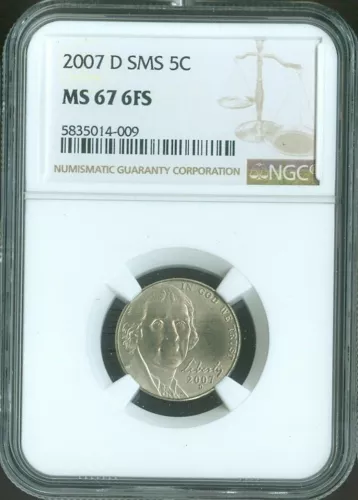 2007 D Jefferson Nickel 5C NGC MS67 FS SMS Quality