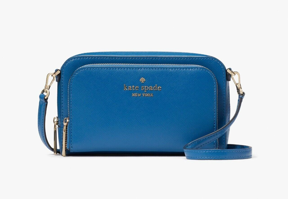 New Kate Spade Staci Dual Zip Around Crossbody Sapphire Ice