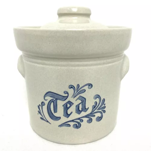 Pfaltzgraff USA YORKTOWNE Tea Canister with Lid Handles 6 " Tall Ceramic Jar
