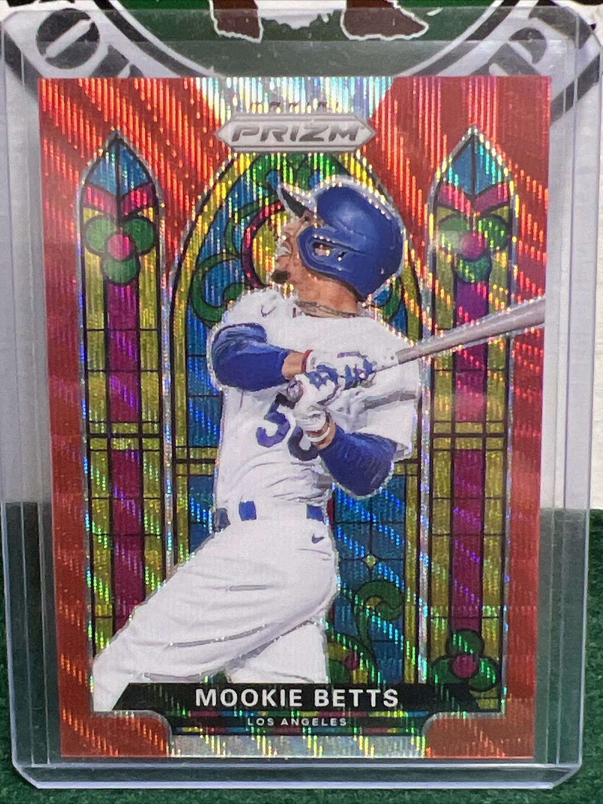 2021 Panini Prizm Stain Stained Glass Red Wave Mookie Betts #SG-2 SSP 67/99