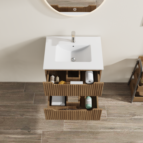24 Zoll Wandhalterung Badezimmer Waschtisch Schrank Set mit weißem Waschbecken Combo schwimmend - Bild 15 von 15