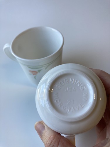 Corelle By Corning Flat Cups Coral And Green Floral Set Of Two - Picture 4 of 4