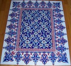 Blue & Red Border 40"x32" Turkish Iznik Floral Raised Ceramic Tile Mural Panel