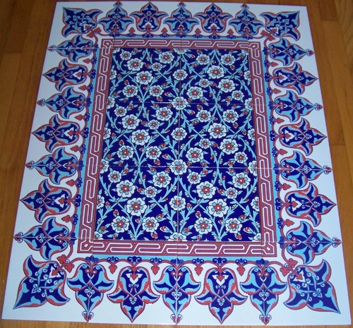  Blau & roter Rand 40"x32" türkische Iznik Floral erhöhte Keramikfliese Wandbild Panel - Bild 1 von 17