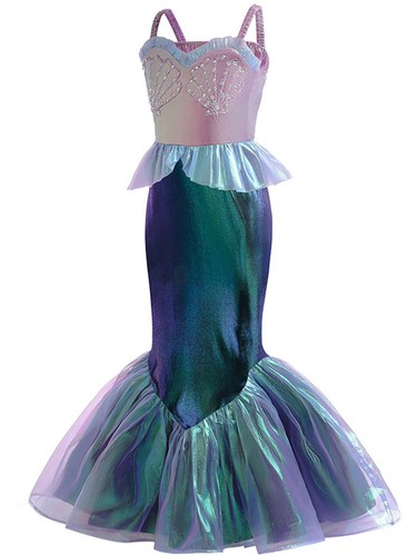 Niños Niñas Vestido de sirena Sin mangas Halloween Disfraz Cosplay Falda Cola de pez - Imagen 6 de 27