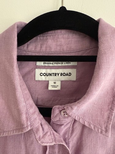 COUNTRY ROAD FRENCH ORGANIC LINEN SHIRT - SZ.10 - LILAC PURPLE -VGC - Picture 3 of 6