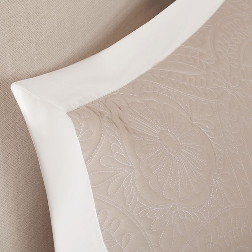 BEAUTIFUL XXXL ELEGANT VINTAGE BEIGE TAUPE KHAKI IVORY WHITE BEDSPREAD QUILT SET - Picture 3 of 5