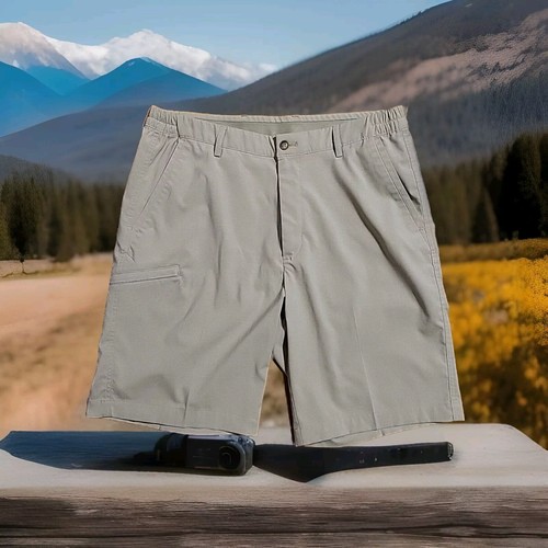 Greg Norman Golf Shorts 34"x9" Beige Stretch Zipper Cargo Pocket Likeonew