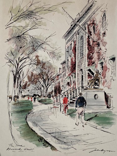 Vintage John Haymson The Yard Harvard University. Hand Colored Lithograph Print - Bild 2 von 9