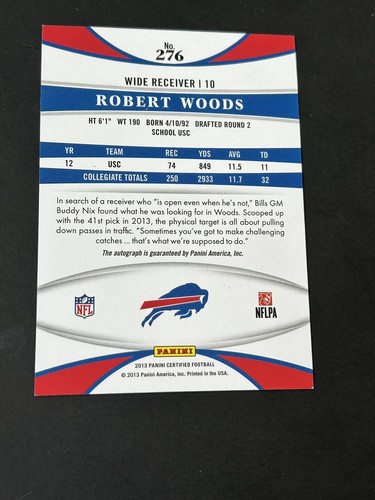 2013 Certified Mirror Red Signatures #22/49 Robert Woods #276 Rookie Auto NM - Picture 4 of 4