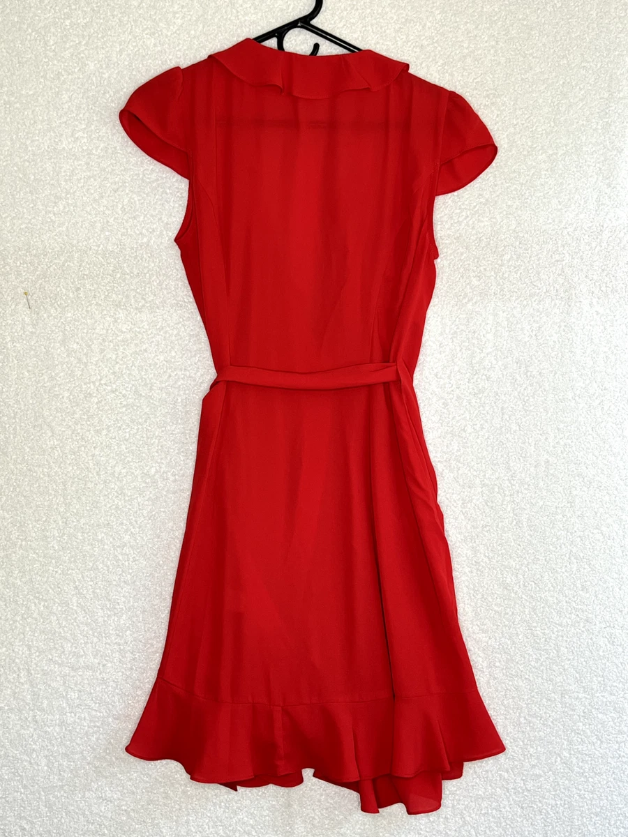 Review Womens Wrap Dress Size 10 Red Flowy Ruffle Corporate to