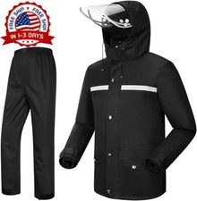 Impermeables Para La Lluvia Hombre Mujer Con Capucha Negro Impermeable NUEVO US