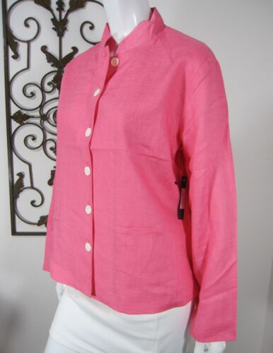 UNIQUE SILK NWT 100% LINEN LINED LONG SLEEVE BUTTON DOWN BLOUSE SIZE 14 PINK - Bild 2 von 8