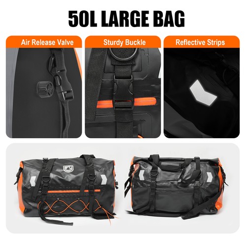 Borsone Moto 500D PVC Impermeabile Riflettente Coda Sella Bagaglio Secco 50L - Foto 4 di 13