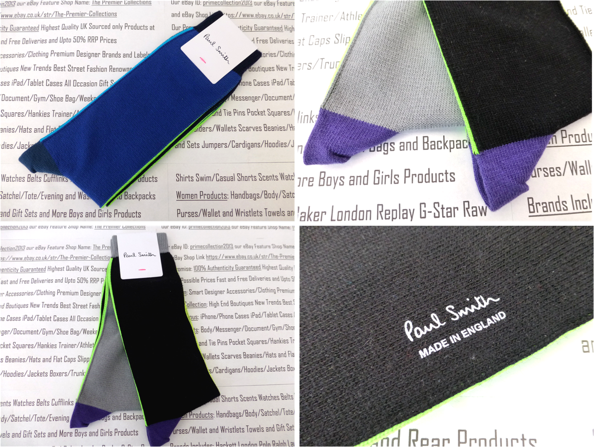 PAUL SMITH 1pk Luxury Crew Sock Mens Bright Tonal Black Blue OS Socks BNWT  Rp£22